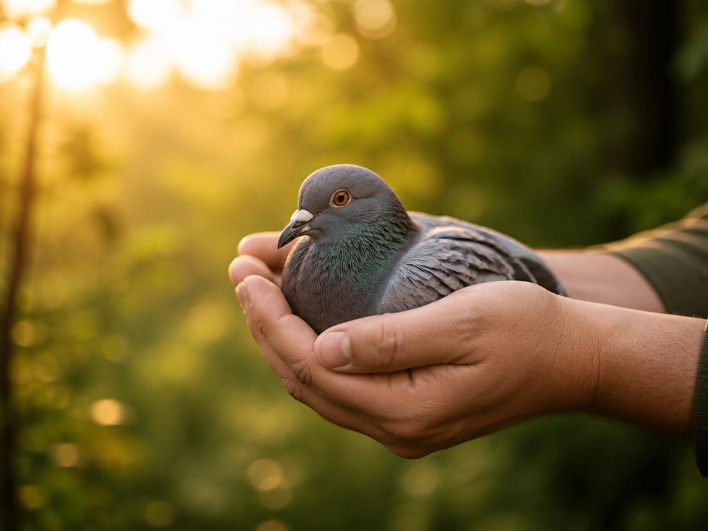 Volunteer gently holding a rescued bird